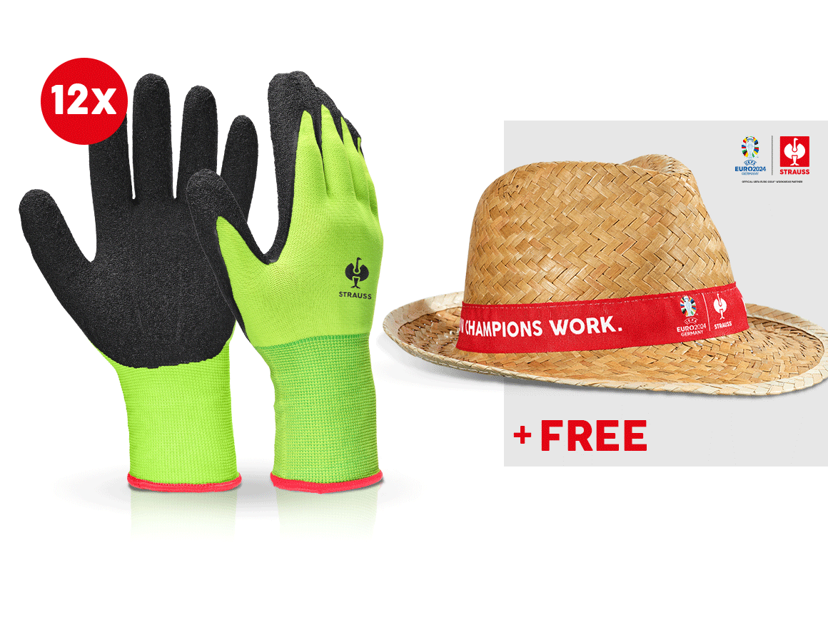 Primary image 12x Latex knitted gloves Senso Grip + EURO2024 Hat S