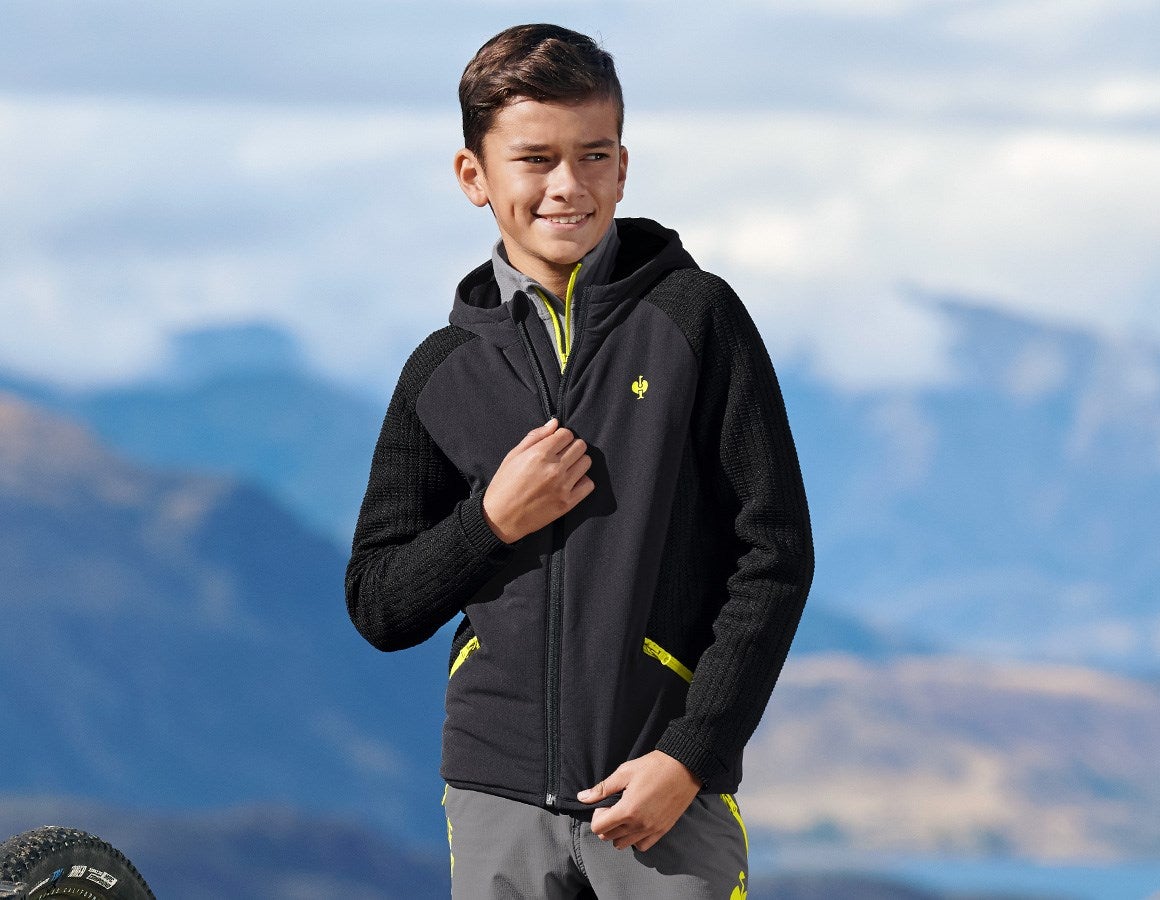 Main action image Hybrid hooded knitted jacket e.s.trail, children's black/acid yellow
