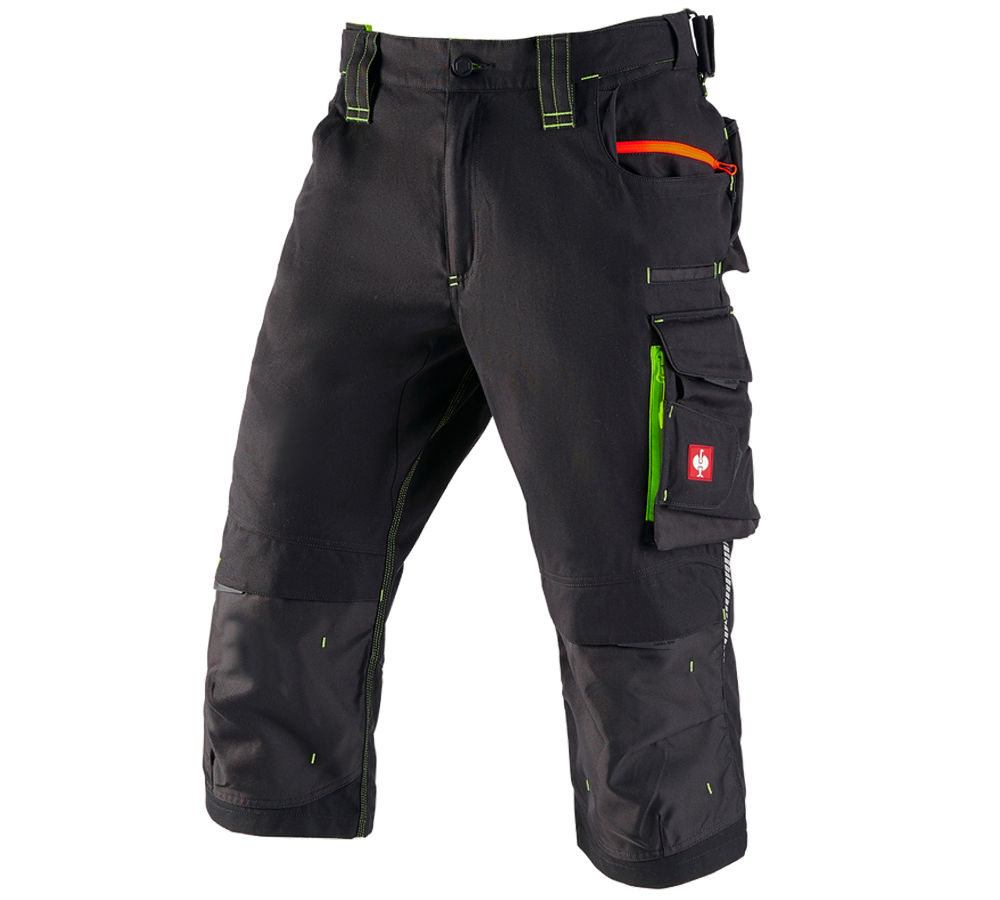 Primary image 3/4 length trousers e.s.motion 2020 black/high-vis yellow/high-vis orange