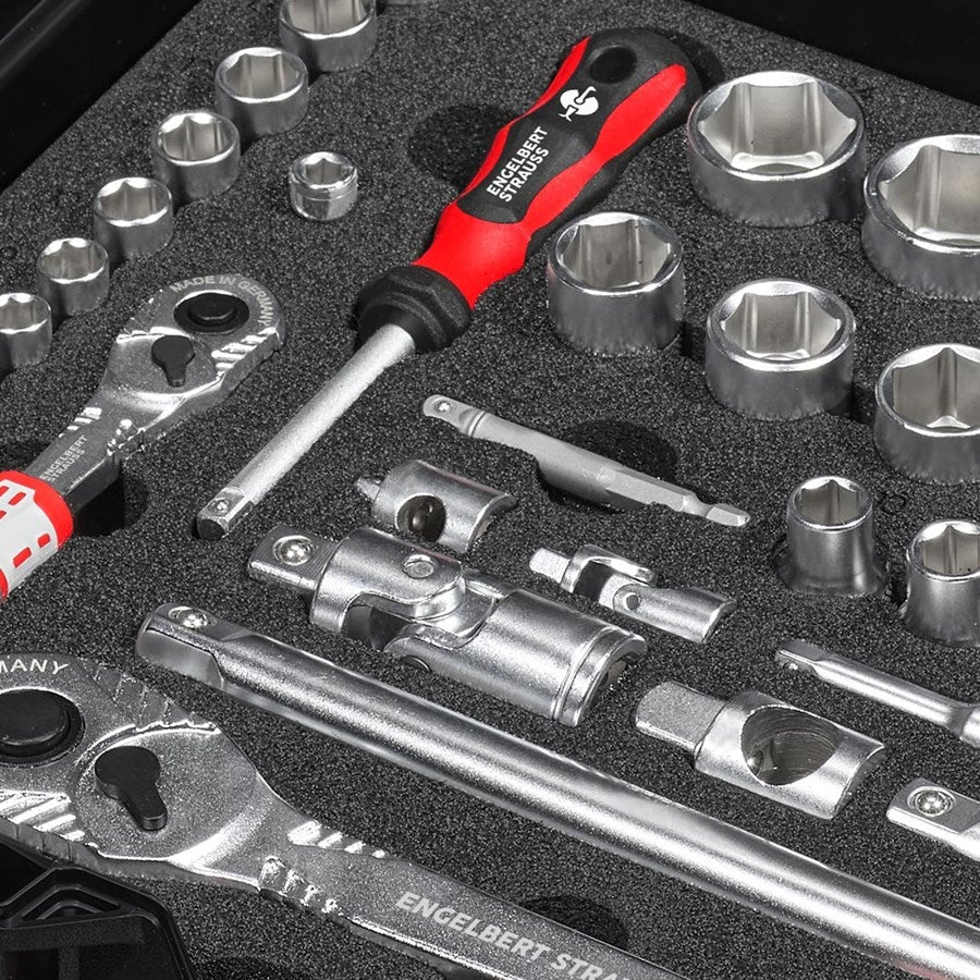 Detailed image Socket wrench set pro 1/4+1/2 long in STRAUSSbox Midi