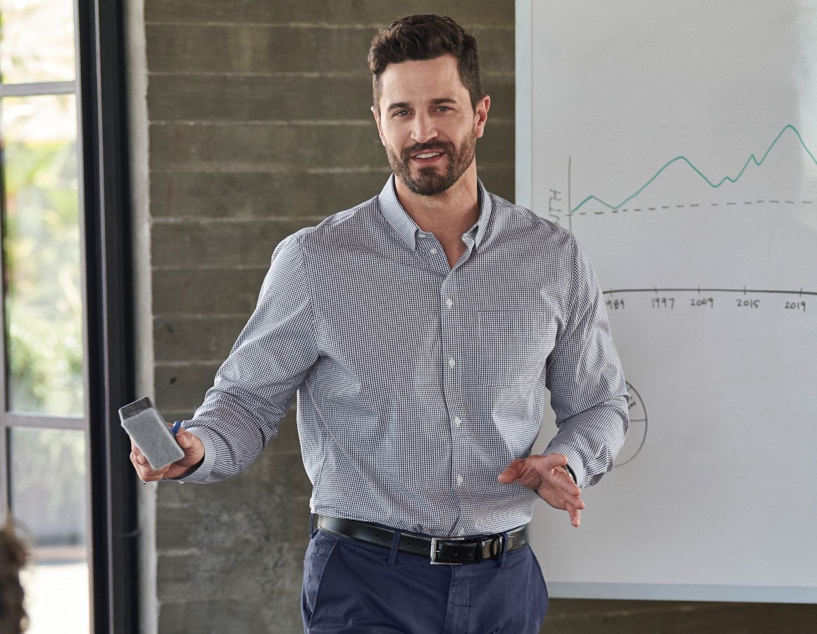 Main action image e.s. Business shirt cotton stretch, comfort fit navy checked