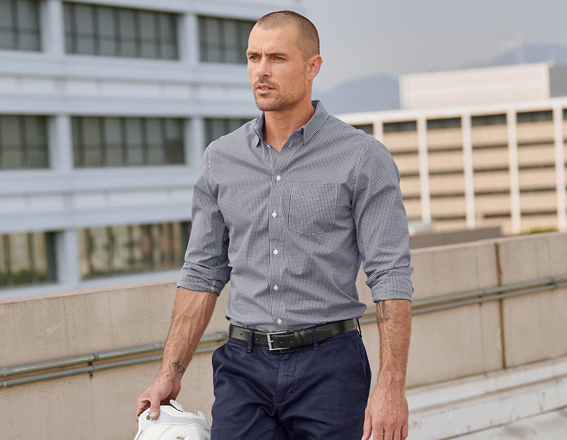 Main action image e.s. Business shirt cotton stretch, regular fit navy checked