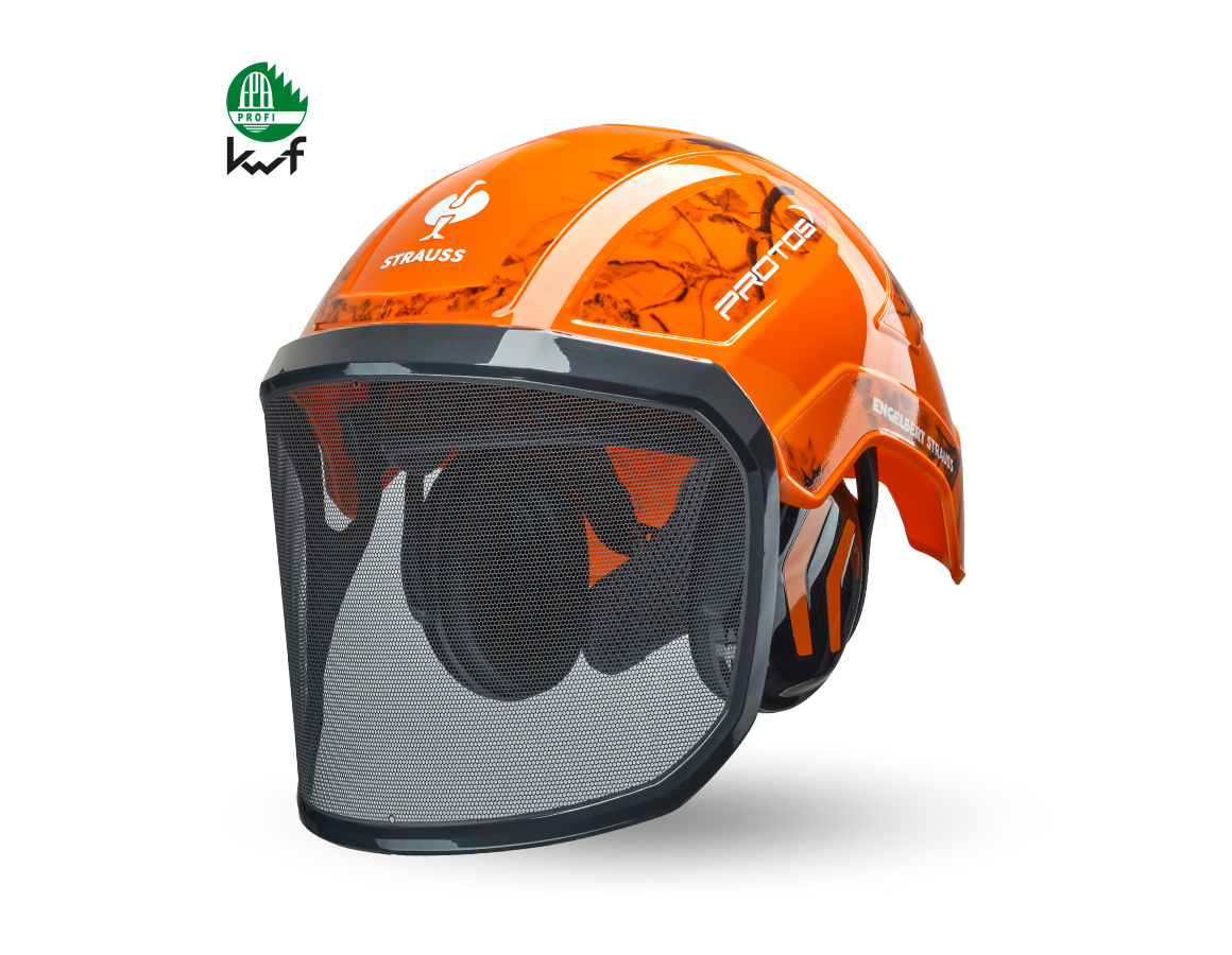 Primary image e.s. Forestry helmet Protos® high-vis orange woodprint