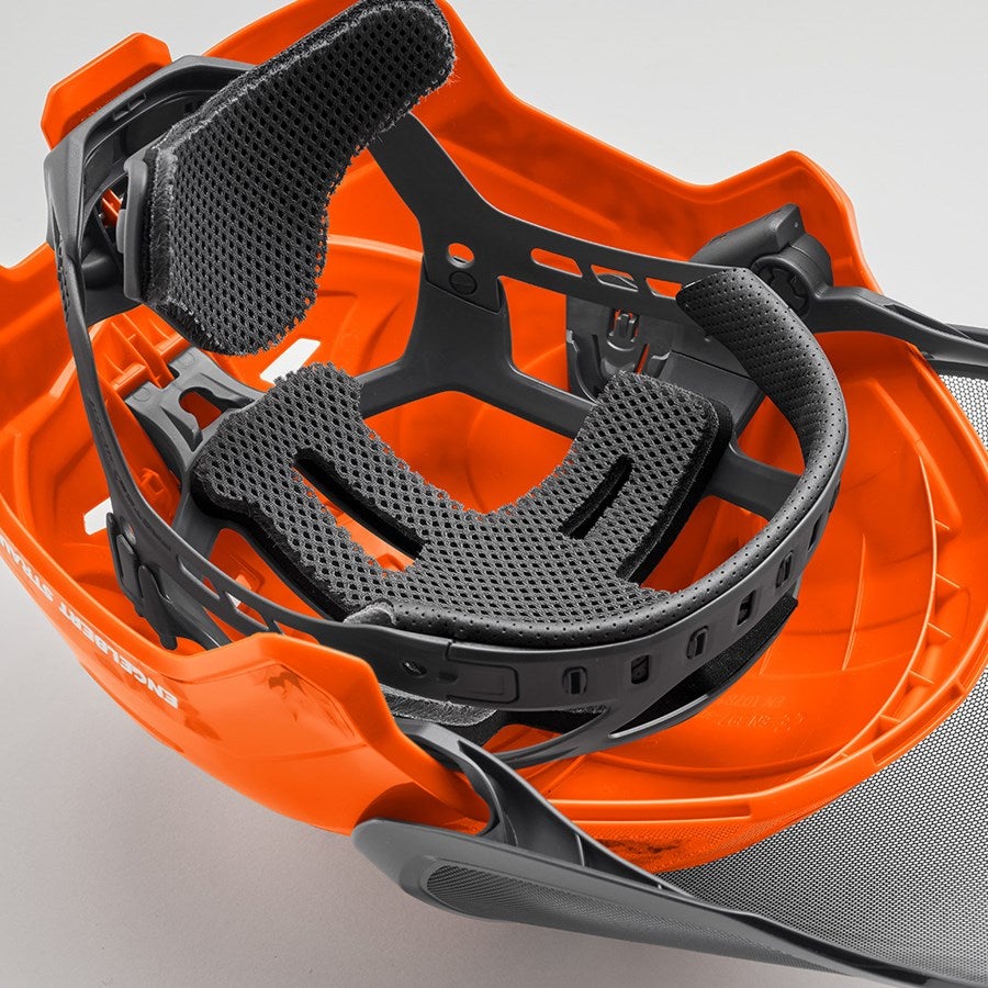 Detailed image e.s. Forestry helmet Protos® high-vis orange woodprint