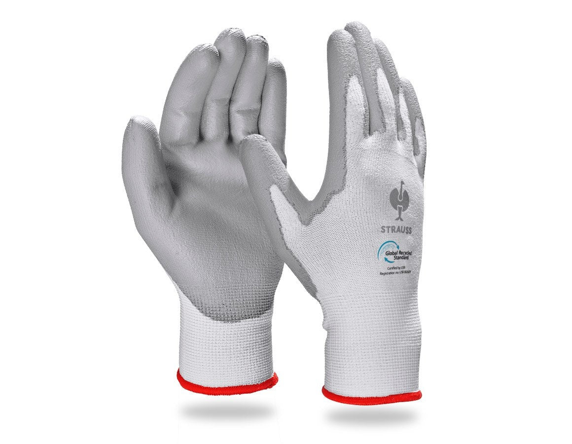 Primary image e.s. PU gloves recycled, 3 pairs grey/white