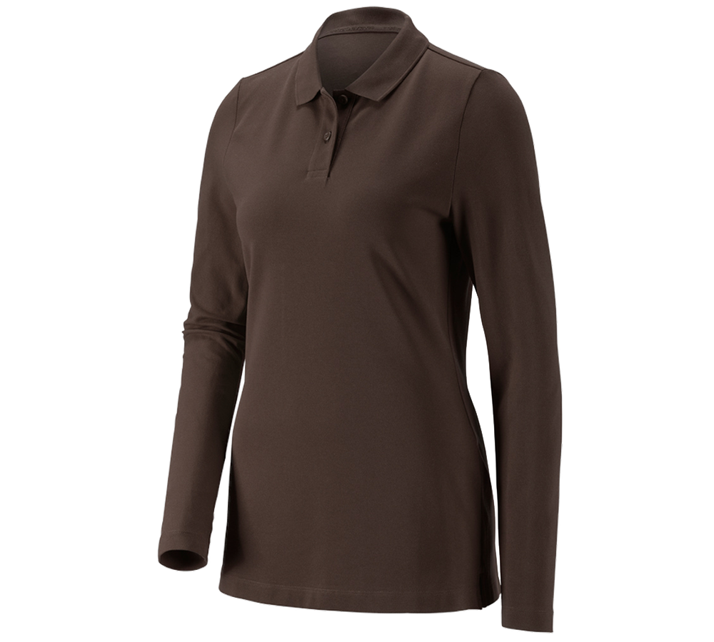 Primary image e.s. Pique-Polo longsleeve cotton stretch,ladies' chestnut