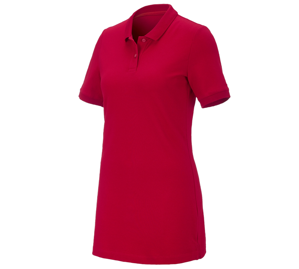 Primary image e.s. Pique-Polo cotton stretch, ladies', long fit fiery red