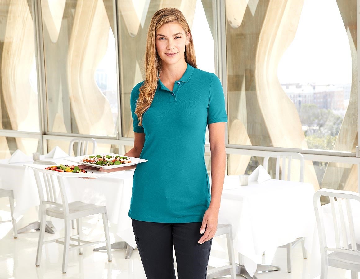 Main action image e.s. Pique-Polo cotton stretch, ladies', long fit ocean