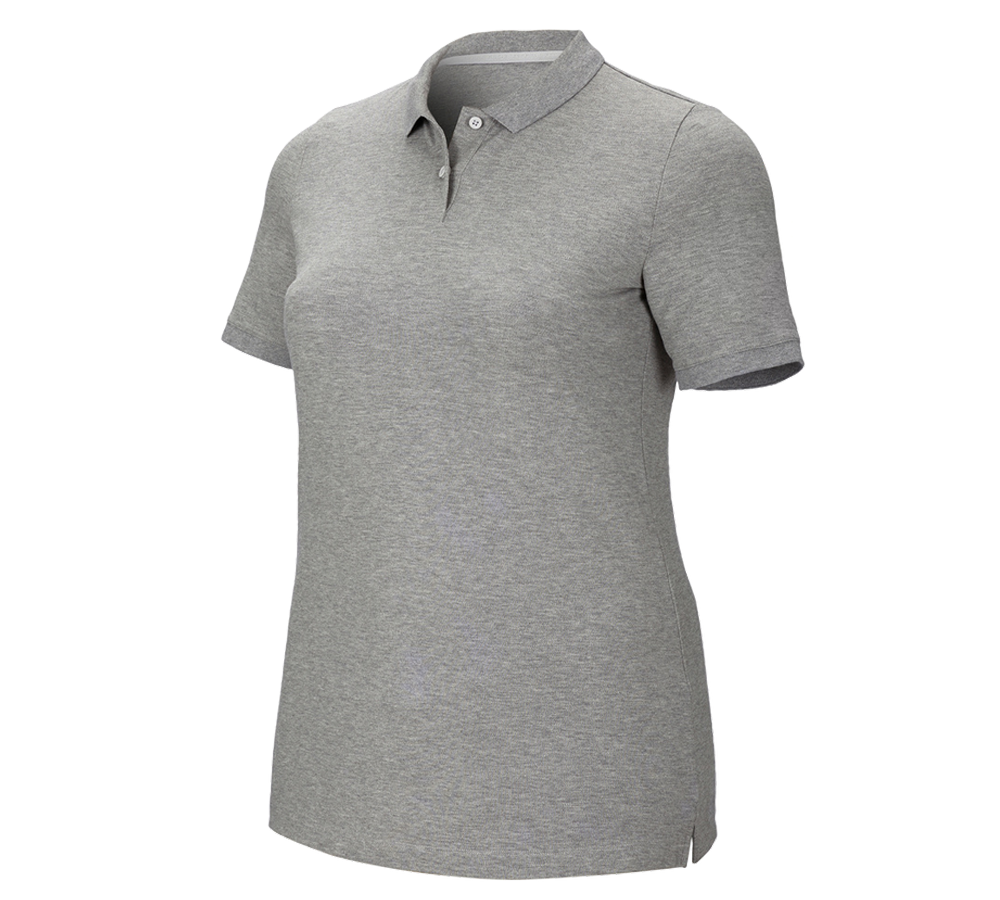 Primary image e.s. Pique-Polo cotton stretch, ladies', plus fit grey melange