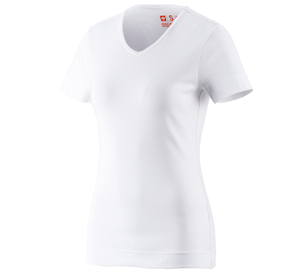 Primary image e.s. T-shirt cotton V-Neck, ladies' white