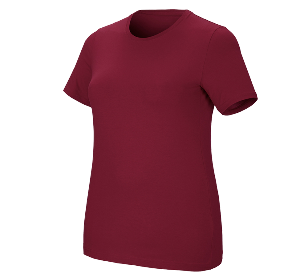 Primary image e.s. T-shirt cotton stretch, ladies', plus fit bordeaux