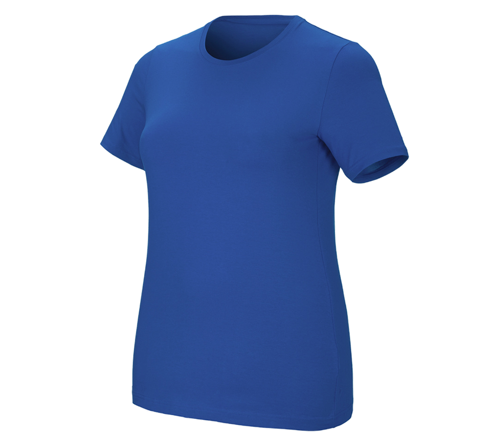 Primary image e.s. T-shirt cotton stretch, ladies', plus fit gentianblue