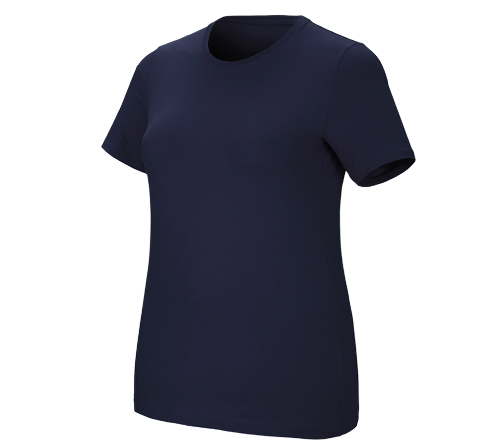 Primary image e.s. T-shirt cotton stretch, ladies', plus fit navy