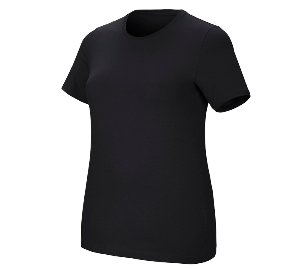 Primary image e.s. T-shirt cotton stretch, ladies', plus fit black