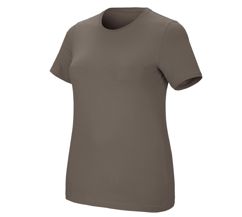 Primary image e.s. T-shirt cotton stretch, ladies', plus fit stone