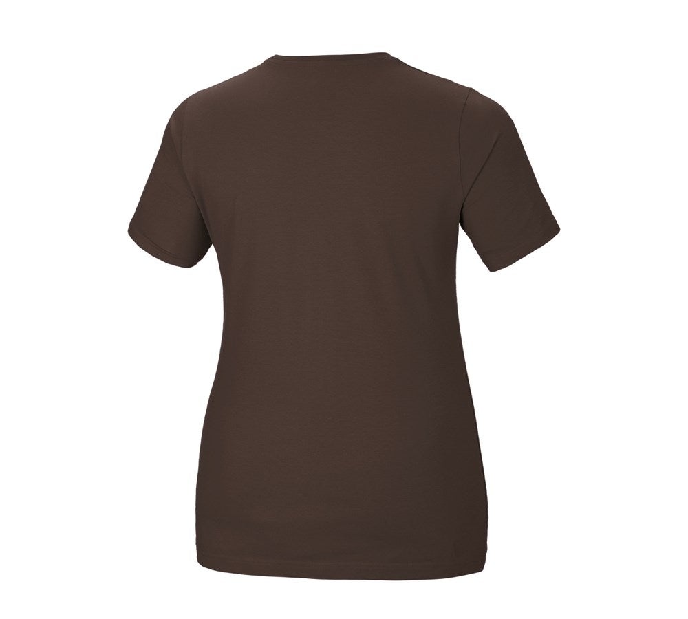 Secondary image e.s. T-shirt cotton stretch, ladies', plus fit chestnut