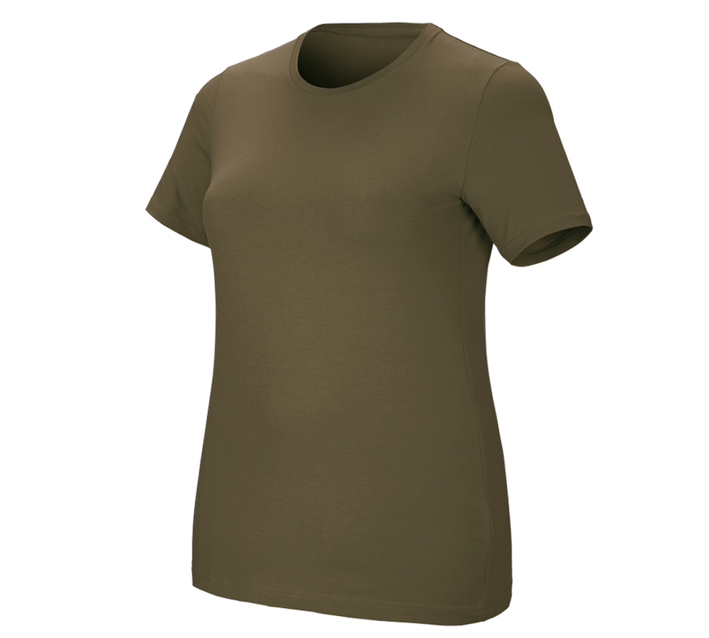 Primary image e.s. T-shirt cotton stretch, ladies', plus fit mudgreen