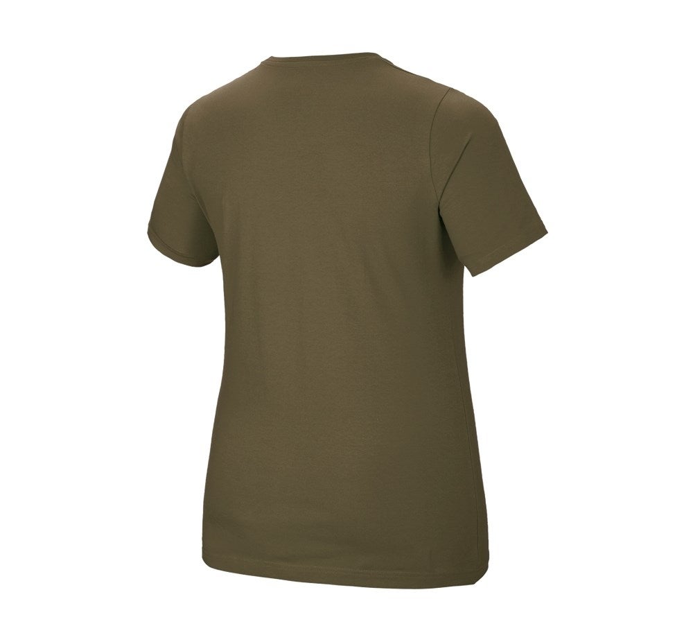 Secondary image e.s. T-shirt cotton stretch, ladies', plus fit mudgreen